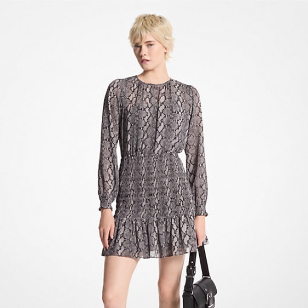 NWT MICHAEL MICHAEL KORS
Snake Print Georgette Smocked Dress
